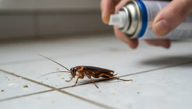 Barata no piso, exemplo de praga tratada por desinsetização e controle integrado de pragas.